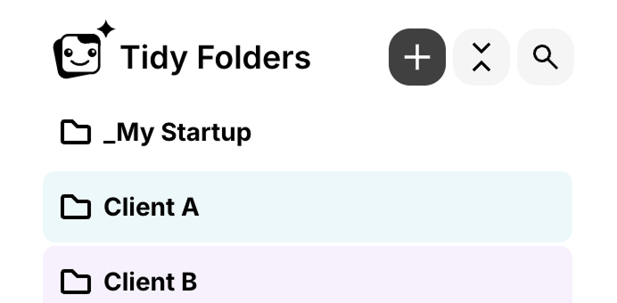 Cropped peek at the Claude folders panel of the Tidy Folders extension