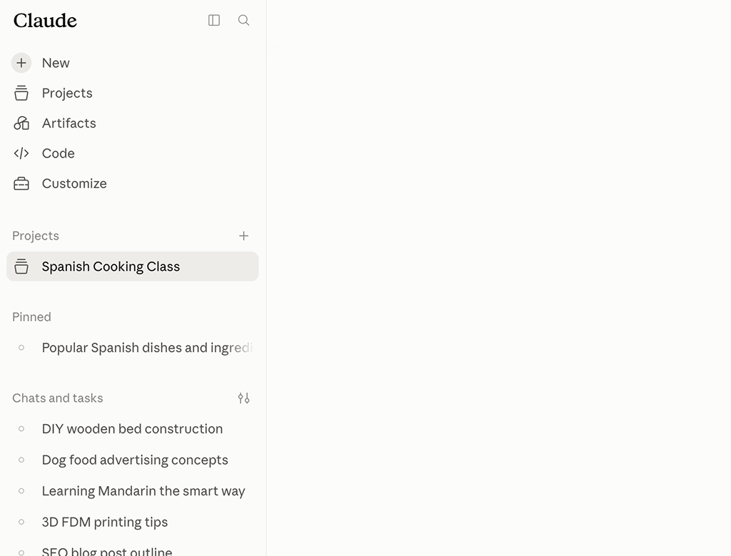 No Claude folders in the native sidebar: Projects, starred chats and search, but nothing that groups your conversations